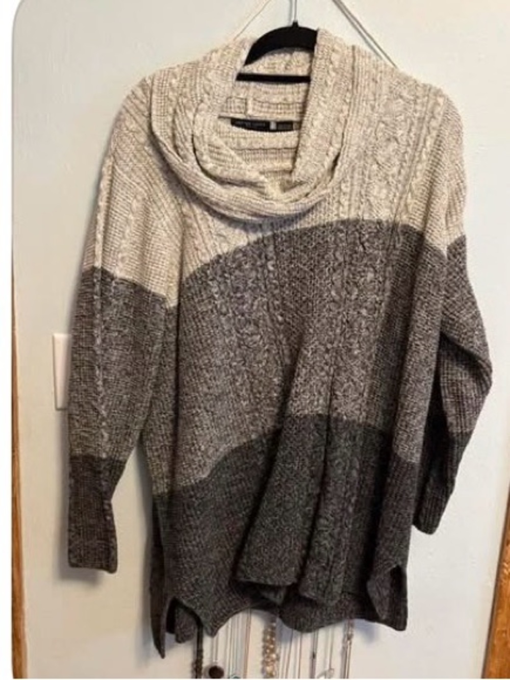 JEANNE PIERRE Gray and Cream Colorblock Cowl Neck Sweater